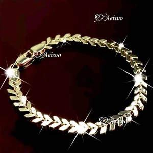 18k rose gold gp bracelet tree leaves snake bone link chain bling bling 18.5cm - Picture 1 of 2