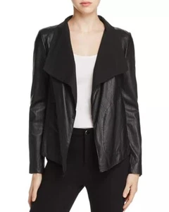 Donna Karan New York Women's  Draped Collar Lambskin Leather Jacket Black Sz M - Picture 1 of 8
