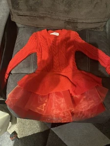 Little Girl Dress Size 4/5 Red Xmas Sweater Cherokee Knit With Ruffles At Bottom - Picture 1 of 5