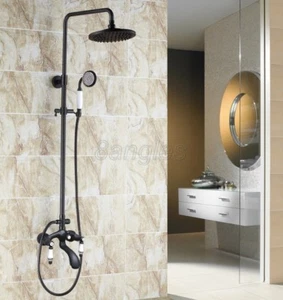 Black Oil Rubbed Brass Dual Ceramic Handles Shower Faucet Tub Mixer Tap 8rg136 - Picture 1 of 7
