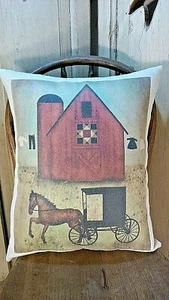 NICE FOLK ART VINTAGE PRIMITIVE ANTIQUE AMERICANA STYLE AMISH BARN HORSE PILLOW - Picture 1 of 6