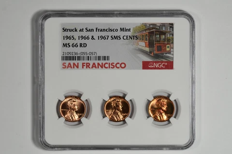 1965, 1966, & 1967 SMS Cents All San Francisco Mint NGC MS 66 RD - Tri-Holder Cover