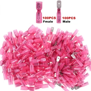 200pcs Red Spade Terminals Female Male 22-16AWG Heat Shrink Wire Crimp Connector - Picture 1 of 8