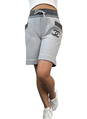 Medio pantalón Chanel Vintage P37999 marca CC logotipo grande #34 bolsillo para sudar algodón gris Foto 1 de 4