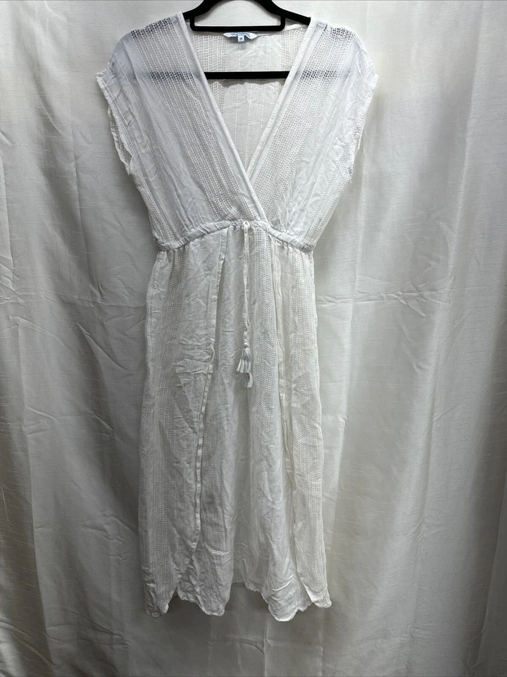 Maxi Vestido Blue Island Beach Rayas Metálico Boho Borlas Encubrimiento Talla M Foto 1 de 4