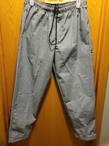 Chef Works Men's Essential Baggy Chef Pants, Black and White XL New Without Tags