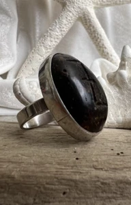 Vintage Brown Agate Sterling Silver Ring Sz 7.5 Statement Piece Jewelry โZโ ๐ค - Picture 1 of 12