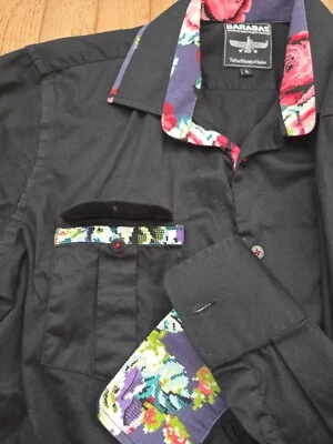 Barabas Black Button Down Long Sleeve Shirt Floral Inner Collar Contrast Large - Image 1 of 4