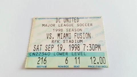 old used ticket DC UNITED - MIAMI FUSION 19.09.1998 Cover