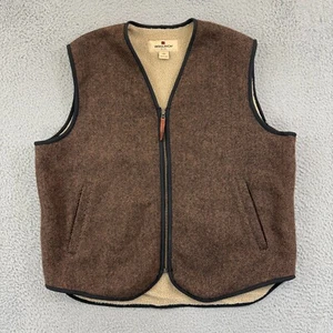 Vintage Woolrich Vest Mens Large Brown Buckskin Wool Lined Heavy Zip Outdoor - Picture 1 of 10