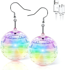 LED Earrings Disco Ball Earrings 7 RGB Light Projecting Light up Earrings for Wo