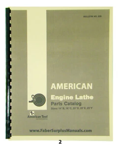 American Tool Lathe Parts Manual for Sizes: 14"B, 16"C, 20"D, 20"E, 25"F.  *2 - Picture 1 of 8