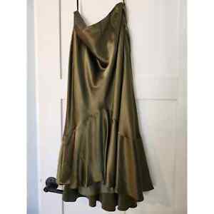 Ralph Lauren Green Tag High Low Silk Skirt size 10 Petite Olive Green