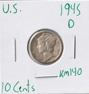 Moneda Estados Unidos 10 Céntimos (Mercurio) 1945 D KM140, plata - Imagen 1 de 4