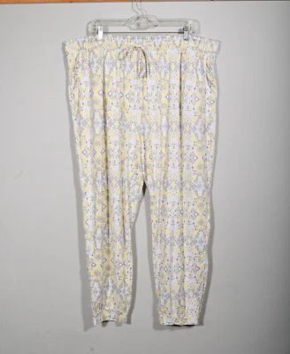 Muk Luks A355075 Yellow Print Cloud Knit Slub Lounge Jogger Sleep Pants Sz 3XP - Image 1 of 4