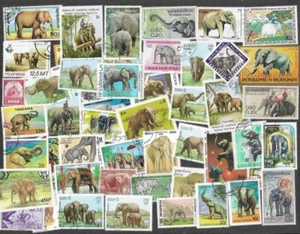 ELEPHANTS ON STAMPS 100 ALL DIFFERENT COLLECTION NATURE WILD ANIMALS 22/2/25 - Picture 1 of 3