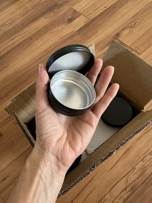 24 Pack 2 oz Round Black Tin Containers with Slip-on Lids - Aluminum Tin Cans - Image 1 of 4