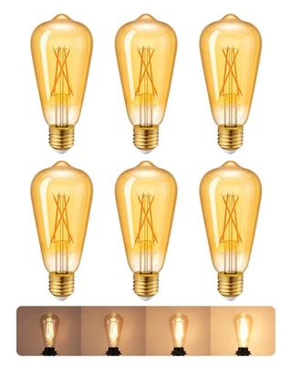EDISHINE E27 Edison Screw Bulb Dimmable, LED ST64 Vintage Filament Bulb, 6.5W - Image 1 of 4