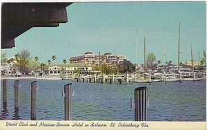 Vintage Florida Chrome Postcard St Petersburg Yacht Club Marina Soreno Hotel - Imagen 1 de 2