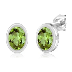1.80 Ct Oval 7x5mm Green Peridot 925 Sterling Silver Stud Earrings - Picture 1 of 3