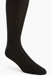 NORDSTROM MEN’S RIBBED MERCERIZED COTTON DRESS SOCKS Knee High Black MEDIUM 8-10 - Picture 1 of 4