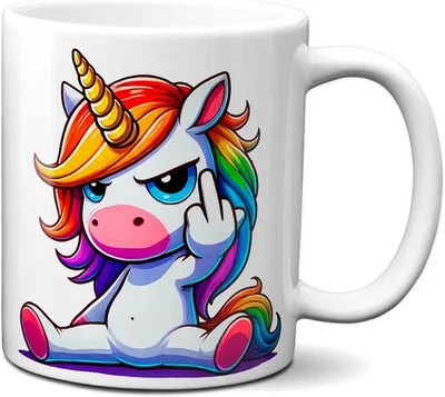 Funny Unicorn Middle Finger Mug, Sarcastic Office Joke Coffee Cup 11oz 15oz - Image 1 of 4