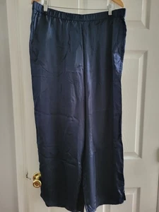 J. Jill Women Navy Blue Satin Wide Leg pants elastic blend size XL New Pull On - Picture 1 of 5