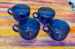 ⭐Vintage Arcoroc France Cobalt Blue Glass Coffee Mugs Cups Latte RARE SET OF 4 - Picture 1 of 11