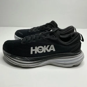 Hoka One One Bondi 8 Womens 9 B Shoes Black White Running Sneaker - Picture 1 of 13