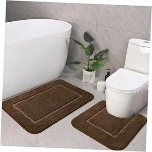 Bathroom Rug Set Light Brown, Soft Bath Rug Set 2 Piece Set, Toilet Mat U - Picture 1 of 7