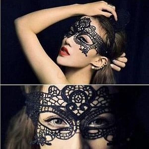 Black Sexy Lace Eye Mask Face Masquerade Venetian Halloween  Costume Ball Party - Picture 1 of 3