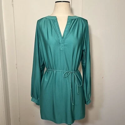 Vintage 70s Green Ship n Shore Tie Waist V Neck Disco Nylon Tunic Top - Image 1 of 4