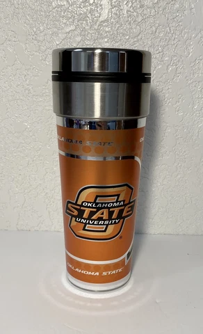 OKLAHOMA STATE UNIVERSITY Cowboys 16oz Drink Cup Tumbler With Lid Metallic OSU Cover
