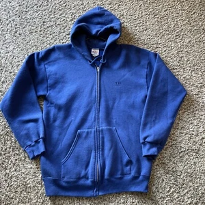 Vintage 90er USA Olympia unbedruckter Kapuzenpullover mit Reißverschluss Herren Größe Lg verblasst blau 19”x 27” - Bild 1 von 10