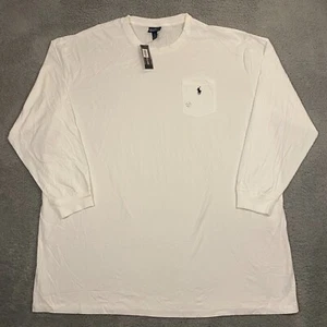 Polo Ralph Lauren T-Shirt 4XLT Big & Tall Pocket Tee Long Sleeve White Pony NEW - Picture 1 of 8