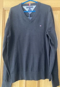 Maglione Tommy Hilfiger 1985 taglia S nero scollo a V misto cotone - Foto 1 di 8