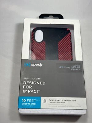 Capa Speck Presidio Grip para iPhone X/XS - Preta/vermelha papoula escura - Imagem 1 de 2