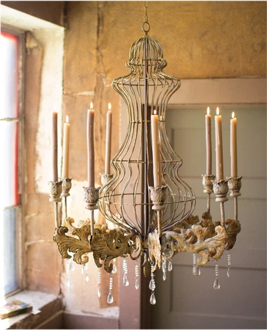 Huge Rustic Style Non Electric Candelabra Chandelier with Crystal Accents Cover