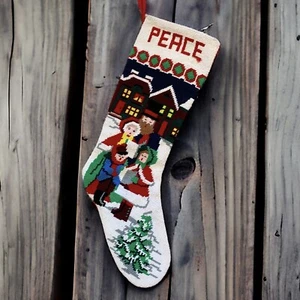 Medias de Navidad vintage de punta de aguja villancicos de la paz 18” vacaciones festivo retro - Imagen 1 de 4