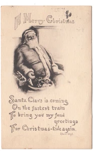 c1911 Illustrated Santa Claus Postcard with Verse Artist Signed K. Leone Wood - Picture 1 of 2