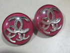 CHANEL 2 PINK  LUCITE BUTTON SILVER CC LOGO  16 MM /NEW  LOT 2 pc