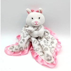 Okie Dokie Plush Snow Leopard Kitty Cat Pink Satin Security Blanket Lovey Rattle - Imagen 1 de 5