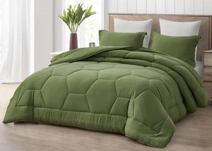 Vero Olive Green Comforter Set Size 3-Piece Full Olive, Honeycomb Hexagon - Picture 1 of 7