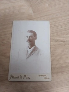 Antique GAY INTEREST Cabinet Card Photo: Handsome Man Mustache Midland MI - Picture 1 of 2