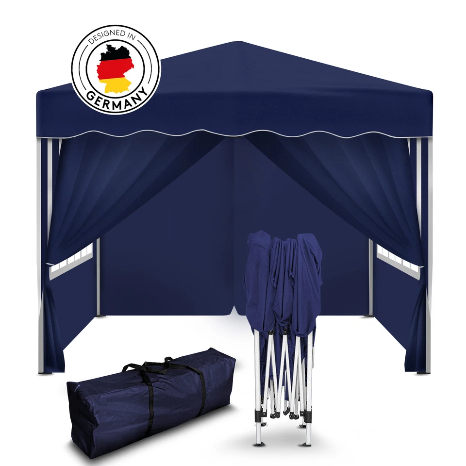 Kronenburg Faltpavillon mit 4 Seiten, 3x3m - Blau/Weiß (272)