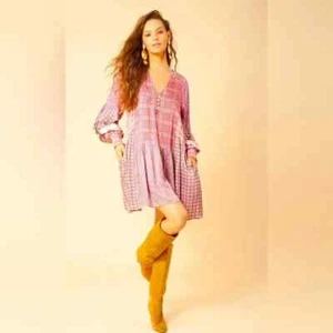 Hale Bob Emalee Ruffled Printed Boho Mini Dress - Pink NWOT Size S $360 - Picture 1 of 10