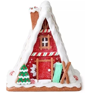 Neu Holiday Lane Lebkuchen Ski Lodge Haus braun Weihnachtsdeko beleuchtet - Bild 1 von 9