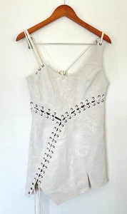 Dolls Kill Darker Wave Damen Midikleid zum Schnüren Kunstleder Größe M cremeweiß - Bild 1 von 10