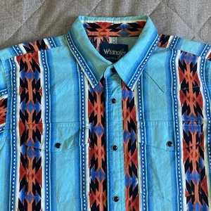 Wrangler Short Sleeve Aztec Print Pearl Snap Shirt Youth XL 14-16 Rodeo Cowboy - Picture 1 of 9