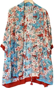Chaqueta JOHNNY WAS Cupro Rayón JADE KIMONO Floral Verde Azulado Borlas Talla M Puede ajustarse a L - Imagen 1 de 7